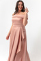 Women's Powder Boat Neck Plus Size Satin Evening Dress & Graduation Dress - 3