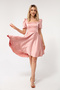 Women's Powder Balloon Sleeve Flared Cut Mini Satin Evening Dress - 3