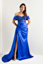 Women's Cobalt Slim Fit Boat Neck Underwire Corset Long Evening Dress - 2