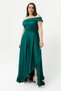 Women's Emerald Green Boat Neck Plus Size Satin Evening Dress & Graduation Dress - 2