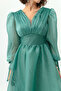 Women's Mint Green Slim Fit Balloon Sleeve V-Neck Long Evening Dress - 3