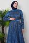 Indigo Hijab Evening Dress - Sıla Stone Detailed - 5