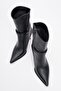 Berton Black Leather Zippered Pointed Toe Women's Heeled Boots - 2