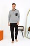 Fashion Line Men's Long Sleeve Combed Cotton Smoked Pajama Set 6861