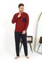 Fashion Stripe Men's Long Sleeve Combed Cotton Claret Red Pajama Set 6861 - 2