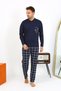 Fashion Line Men's Long Sleeve Combed Cotton Navy Blue Pajama Set 6861
