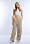 High Waist Palazzo Sweatpants Beige - 2