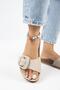 Alandra Genuine Leather Single Strip Beige Slippers - 6