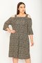 Women's Large Size Black Strappy, Shoulder-Lipped, Sleeve Flounce Viscose Dress 65n26348 - 5
