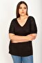 Women's Large Size Black Sleeve Detailed Viscose Blouse 65n26416 - 6