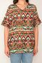 Women's Large Size Khaki V-Neck Flounce Sleeve Blouse 65n32088 - 6