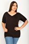 Women's Large Size Black Sleeve Detailed Viscose Blouse 65n26416
