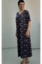 Navy Blue Floral Print Short-Sleeved Combed Cotton Viscose Dress - 5