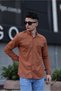 Double Pocket Snap Fastener Light Brown Men's Shirt - 3