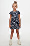 Girls Change World Pattern Short Sleeve Flared Skirt Dress