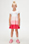 White Fuchsia Bow Fold Colorful Girl's Short Sleeve Dress