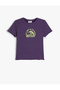 T-Shirt Slogan Printed Ribbed Short Sleeve Crew Neck