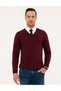 Claret Red Slim Fit V-Neck Basic Knitwear Sweater 50230806-Vr014