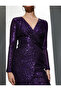 Long Evening Dress Double Breasted Sequin Sequin Embroidered Long Sleeve V-Neck Asymmetrical Cut - 5
