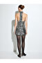 Sequin Sequined Halter Neckline Sleeveless Mini Back Detail Evening Dress - 4