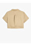 Modal Fabric Crop Shirt with Cargo Pockets and Metal Accessory Detail - 3