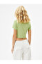 Crop T-Shirt Corset Look Tight Fit Short Sleeve U-Neck Cotton - 4