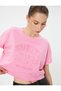 Crop College T-Shirt Embossed Printed Short Sleeve Crew Neck Cotton