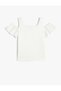 T-Shirt Ruffled Window Detailed Buttons Round Neck Textured - 2