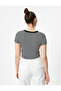 Printed Crop T-Shirt Short Sleeve Crew Neck Slim Fit Ribbed - 4