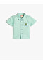 Linen Blend Shirt Short Sleeve Pocket Embroidery Detailed