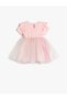 Party Dress with Tutu Skirt, Ruffled Short Sleeves, Cotton, Embroidery Detail - 2