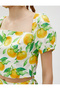 Fruit Printed Crop Blouse Short Balloon Sleeves Square Neck Cotton - 5