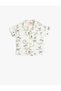 Linen Shirt Short Sleeve Summer Themed Printed Pocket Detailed - 2