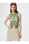 Crop Sleeveless T-Shirt Printed Asymmetric Cut Front Crew Neck Cotton