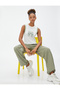 Crop Athlete Printed Stitching Detailed Crew Neck