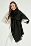 Self-Tasseled Black Thick Shoulder Shawl Scarf - 2