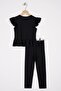Black Color Girl's Tights Set with Ruffled Sleeves and Buttoned Front Accessories - 3
