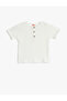 Button Detailed Cotton Crew Neck Ecru Baby Boy T-Shirt 5Smb10001Tk