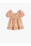 Dress Floral Short Balloon Neck Gipe Detailed Square Neck - 2