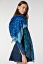 Multi-Patterned Tasseled Blue Women's Shawl - 2