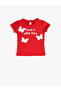 Butterfly Embroidered T-Shirt with Slogan Detail Crew Neck Short Sleeve