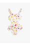 Swimsuit with Printed Ruffle Details and Window Detailing