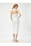 Ribbed Midi Dress - Window Detail Slit Halter Neck Wrap - 4
