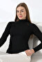 Faga Women's Soft Touch Window and Drawstring Detail Half Fisherman Long Sleeve Thermal Sweater & Blouse - Black - 7