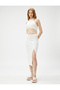 Ribbed Midi Dress - Window Detail Slit Halter Neck Wrap - 3
