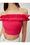 Madonna Collar Off-The-Shoulder Blouse Crop Ruffled Textured Viscose Blend - 5