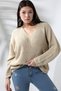 Women's Beige V-Neck Thessaloniki Knit Oversize Knitwear Sweater