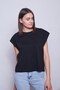Women's Wide Crew Neck Short Sleeve Cotton Fabric Oversize Tshirt-Black - 4