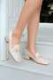 Women's Short Heeled Closed Toe Heeled Shoes Dier Beige - 3