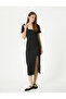 Balloon Sleeve Dress Midi Slit Detail Short Sleeve Slim Fit - 2